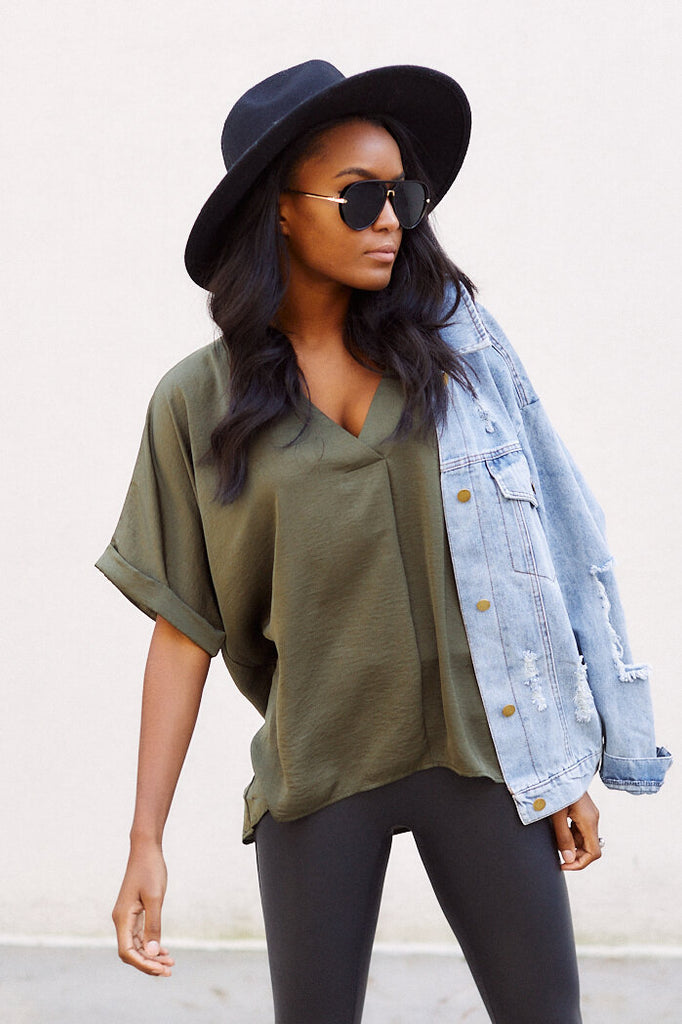SALE - Rica Short Sleeve Satin  Blouse - fab'rik