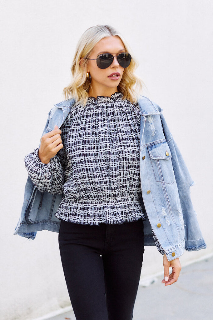 SALE - Maris Smocked Waist Plaid Blouse - fab'rik