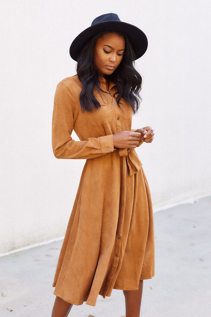 Irving Button Down Suede Midi Dress - fab'rik