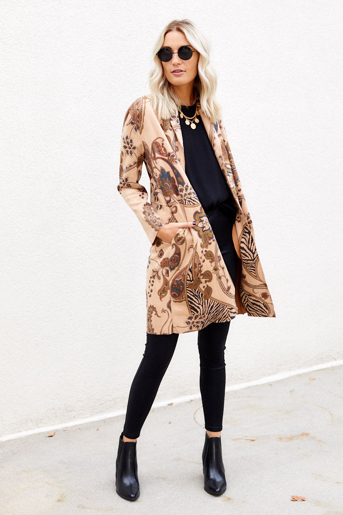 Leland Faux Suede Printed Coat - fab'rik