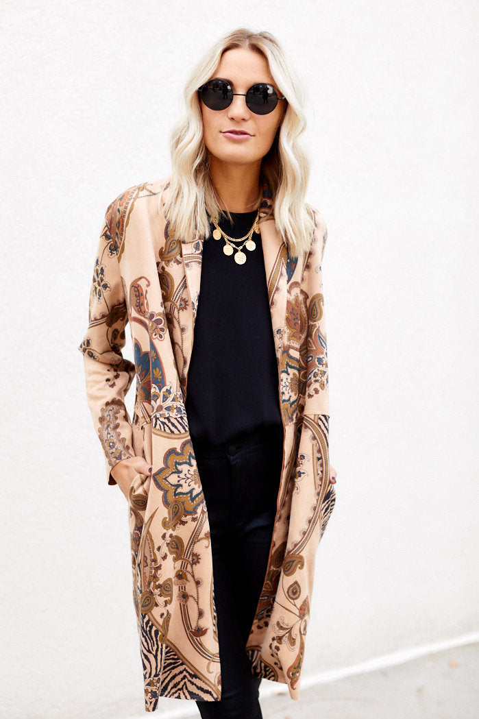 Leland Faux Suede Printed Coat - fab'rik