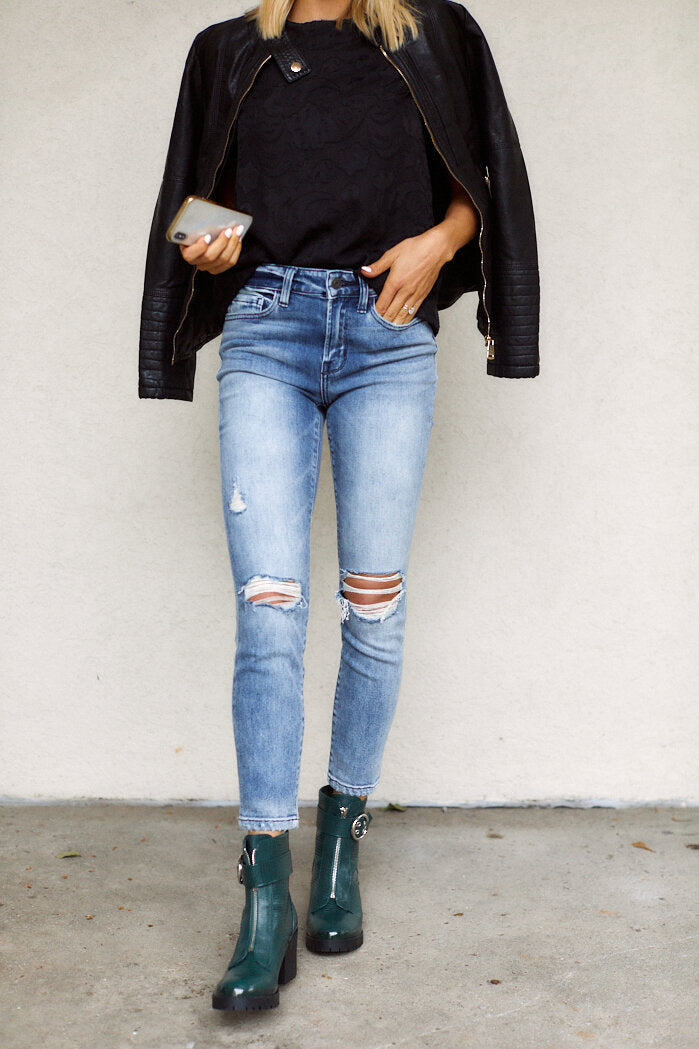 SALE - Alder Mid Rise Distressed Crop Skinny - fab'rik
