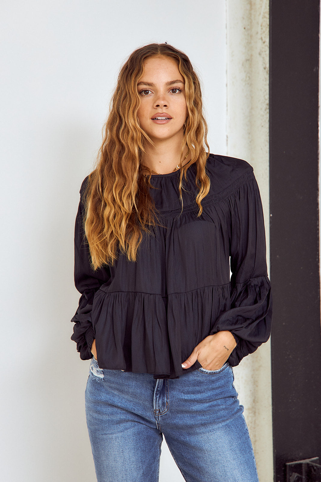 SALE - Micki Pleated Long Sleeve Blouse - fab'rik