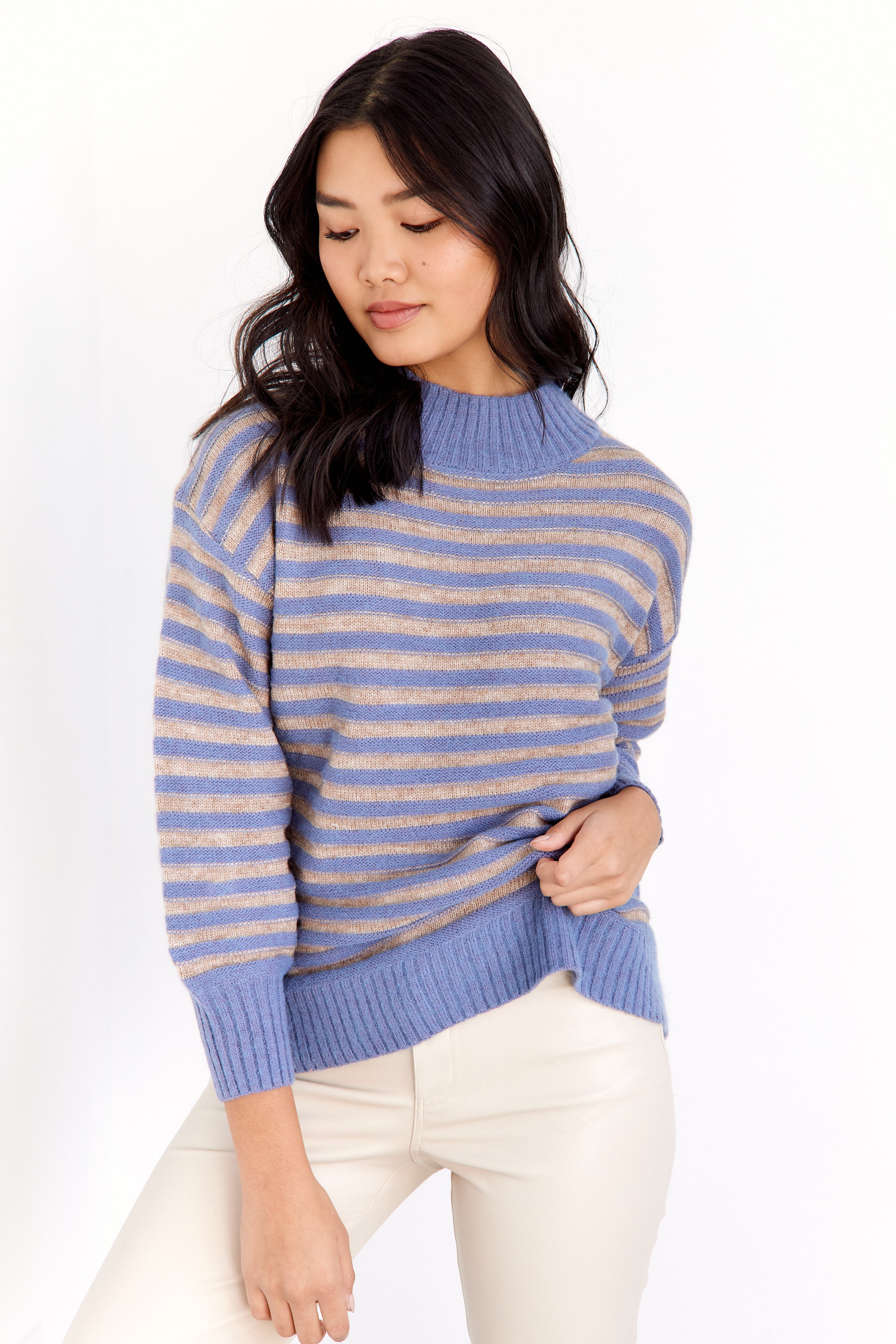Stella Mock Neck Striped Sweater - fab'rik