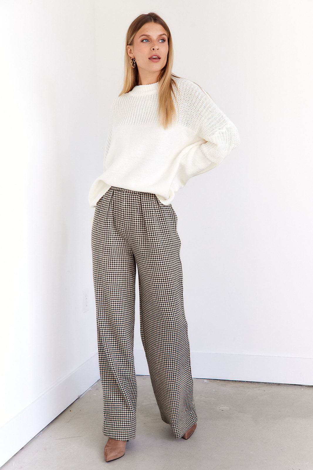 Juni Houndstooth High Waisted Trouser Pants - fab'rik