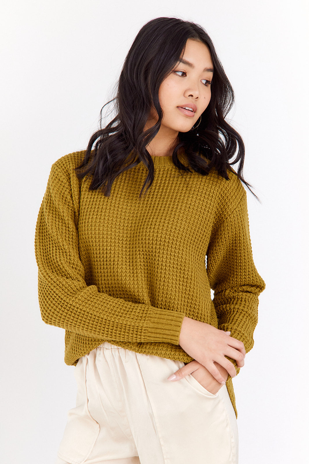 Drew Waffle Knit Crew Neck Sweater - fab'rik