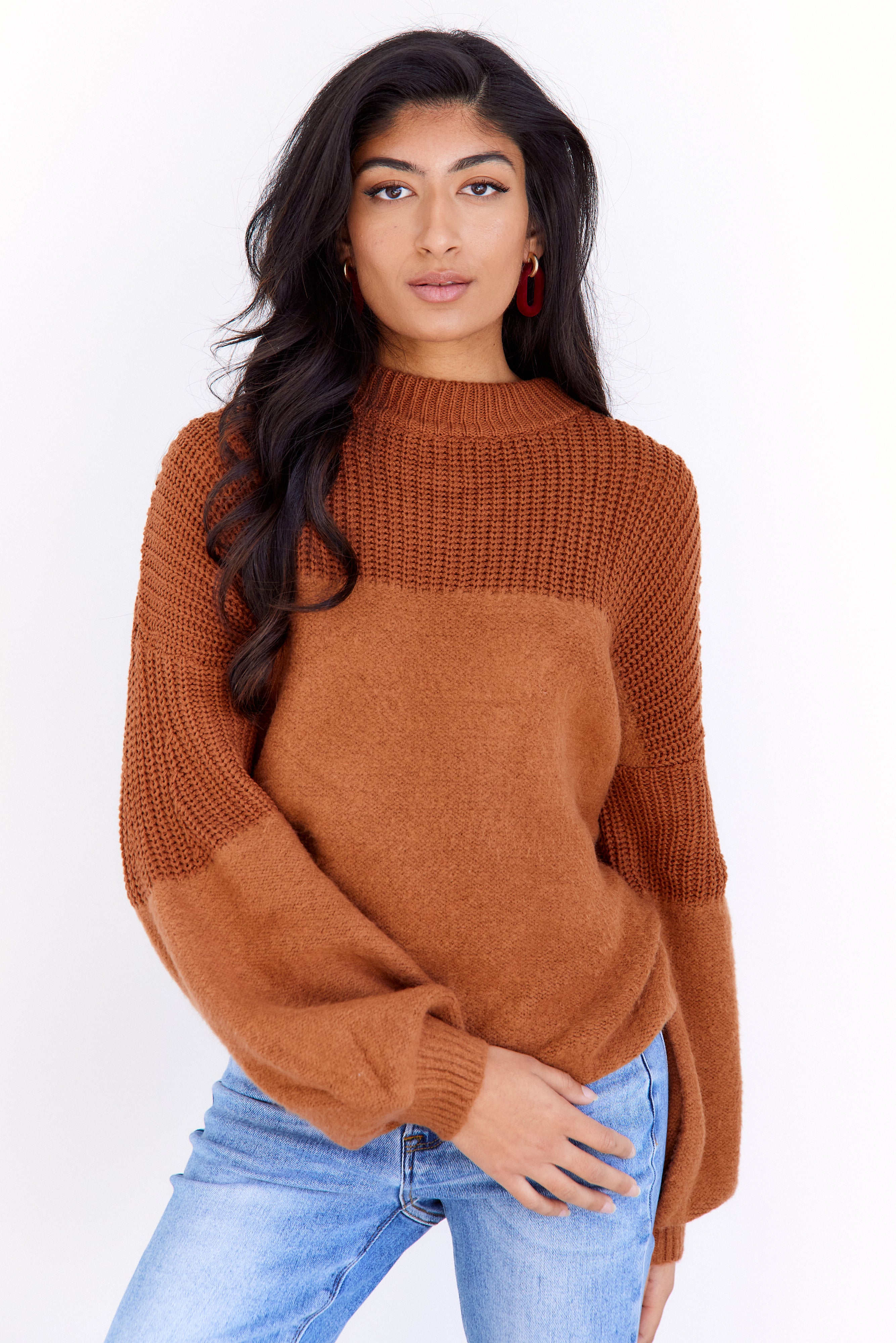 Cara Mixed Stitch Mock Neck Sweater - fab'rik