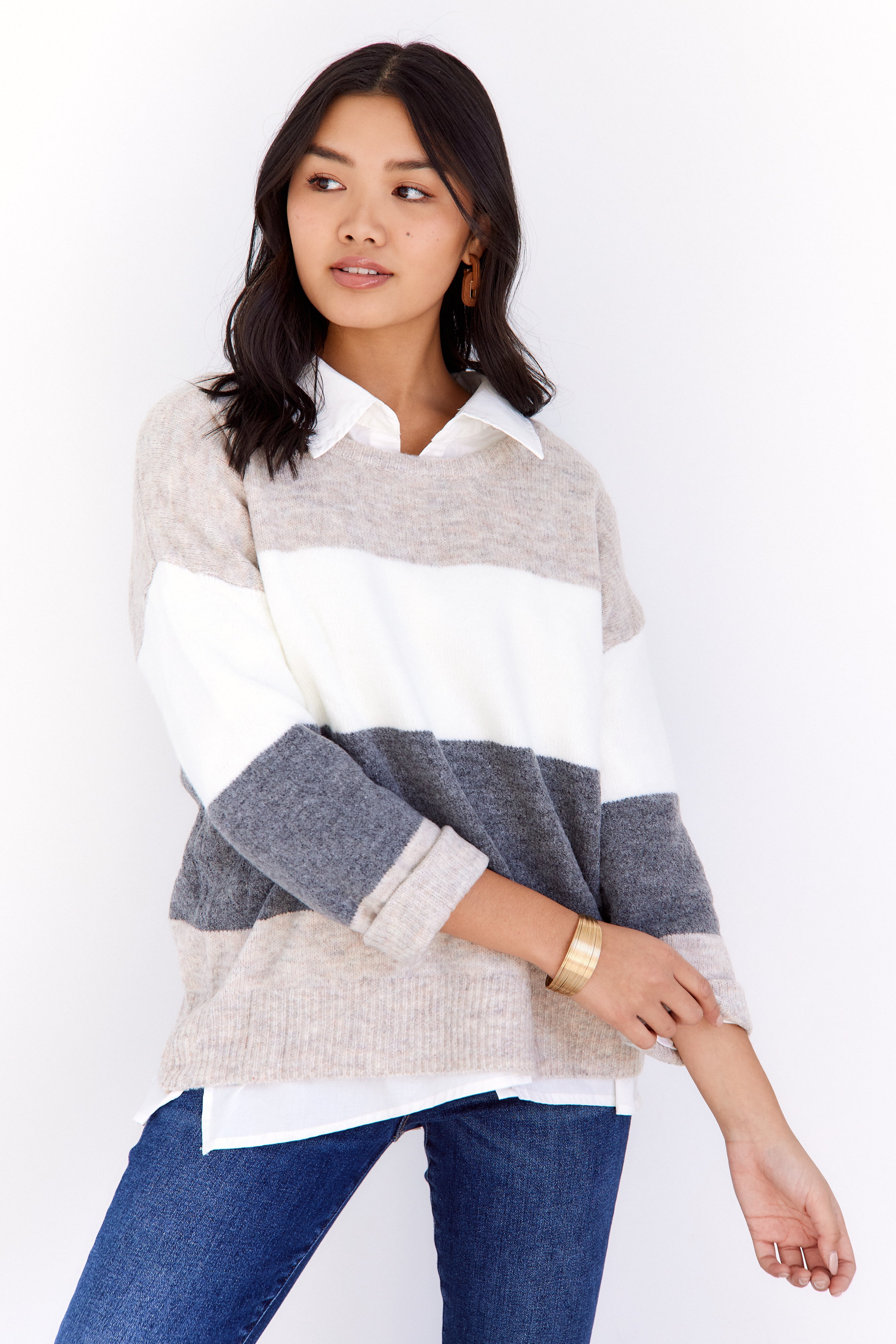 Ingrid Cropped Color Block Sweater - fab'rik