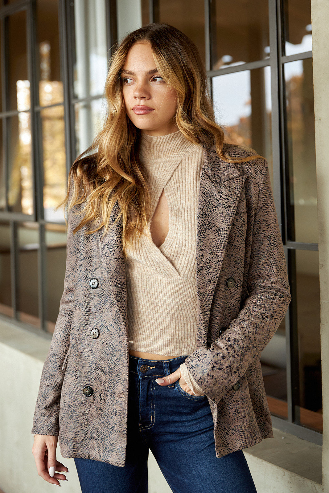 Bonnie Snake Print Faux Leather Blazer - fab'rik