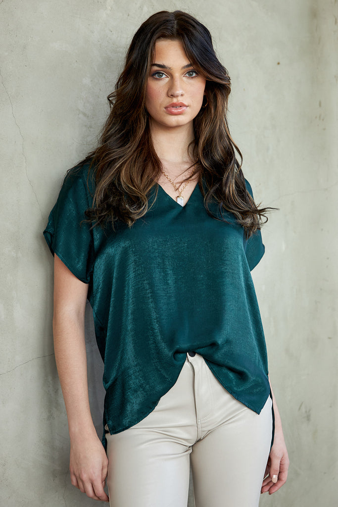 Willa Satin V-Neck Blouse - fab'rik