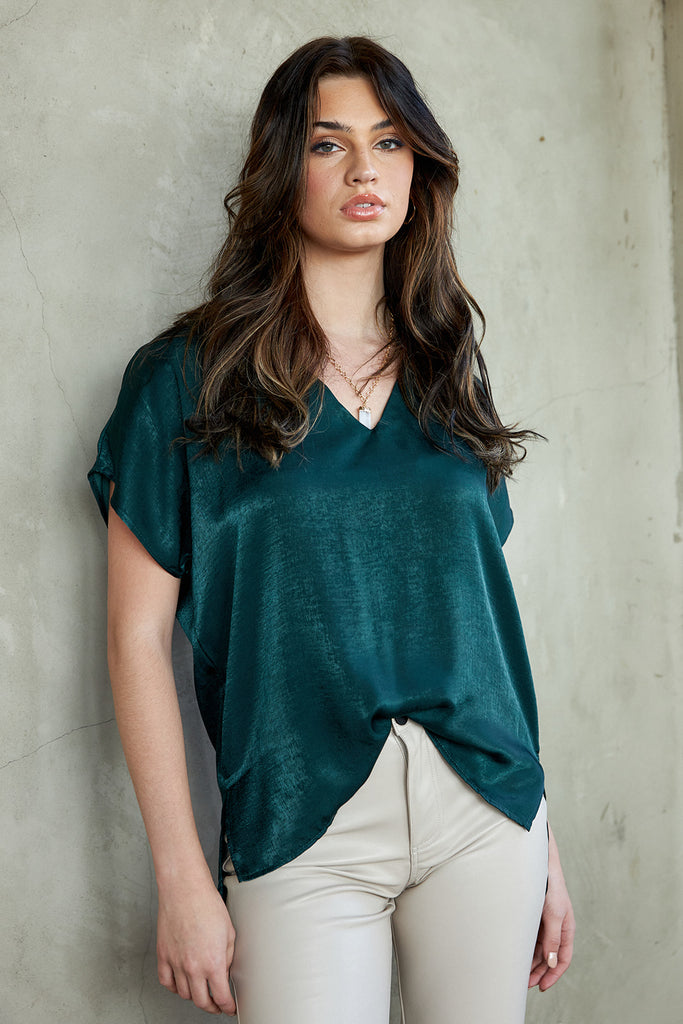 Willa Satin V-Neck Blouse - fab'rik