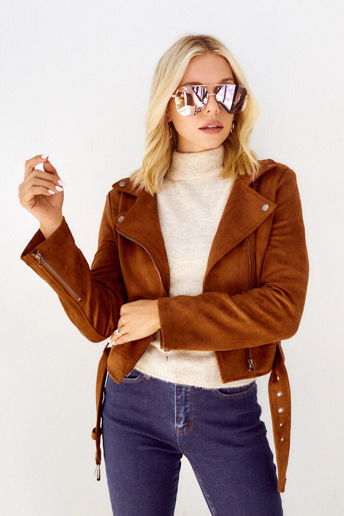 SALE - Eshie Faux Suede Moto Jacket - fab'rik