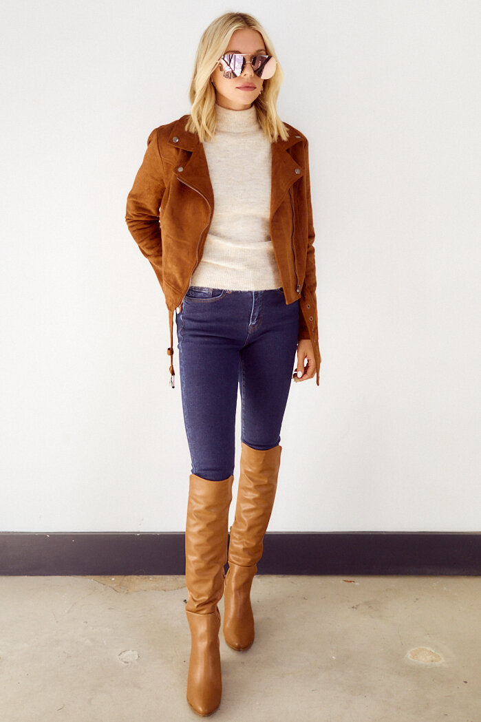 SALE - Eshie Faux Suede Moto Jacket - fab'rik