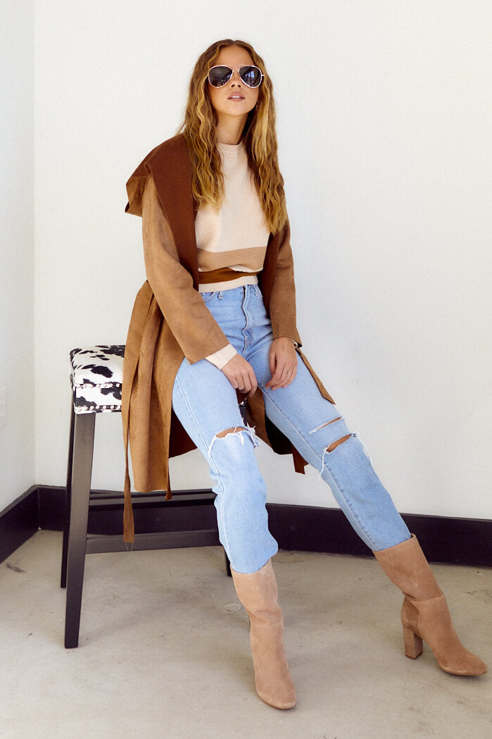 SALE - Patia Faux Suede Belted Coat - fab'rik