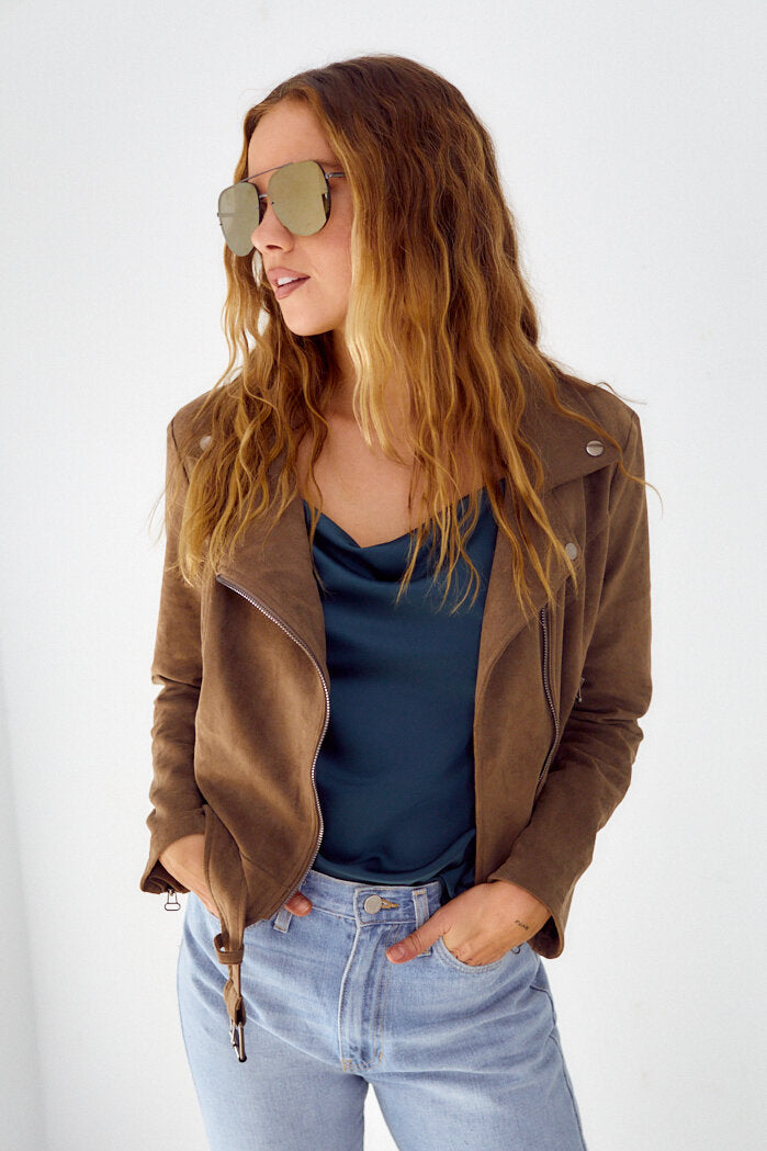 SALE - Eshie Faux Suede Moto Jacket - fab'rik