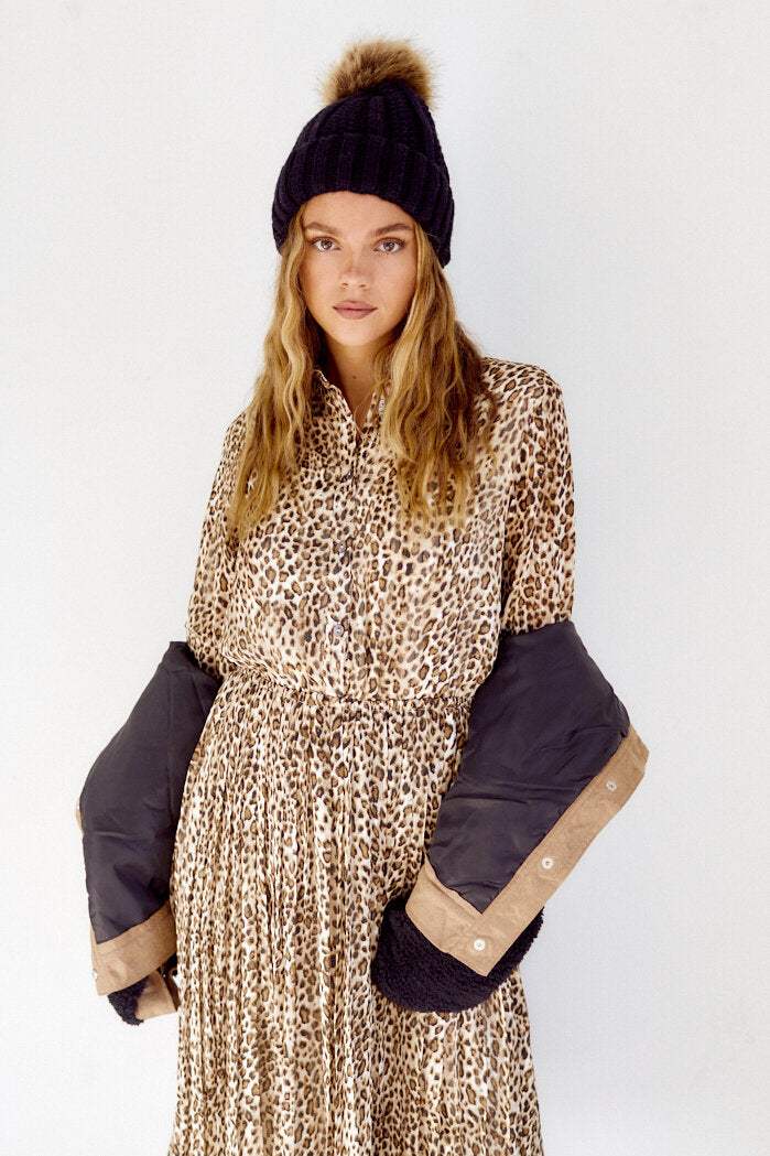 SALE - Solenne Leopard Print Pleated Midi Dress - fab'rik