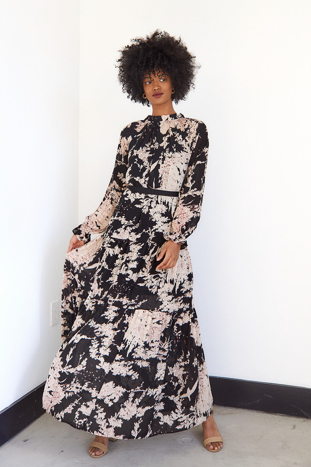 Zimi Tie Waist Printed Maxi Dress - fab'rik
