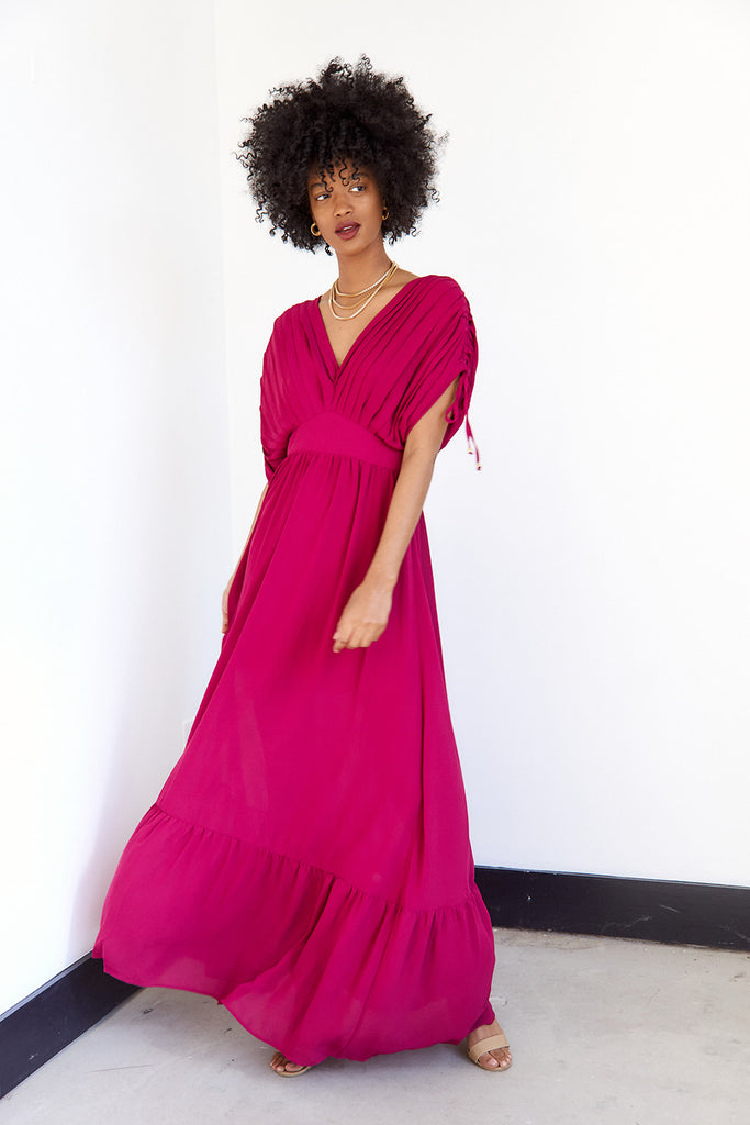 Jeri Ruched Detail Pleated Maxi Dress - fab'rik