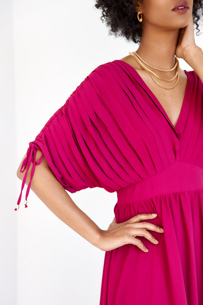 Jeri Ruched Detail Pleated Maxi Dress - fab'rik