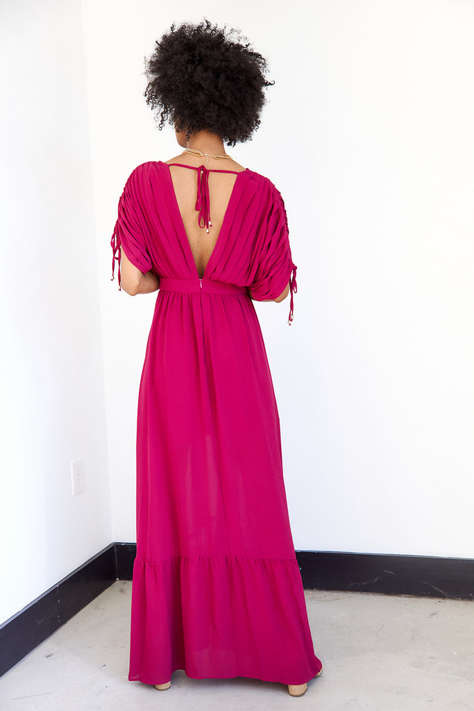 Jeri Ruched Detail Pleated Maxi Dress - fab'rik
