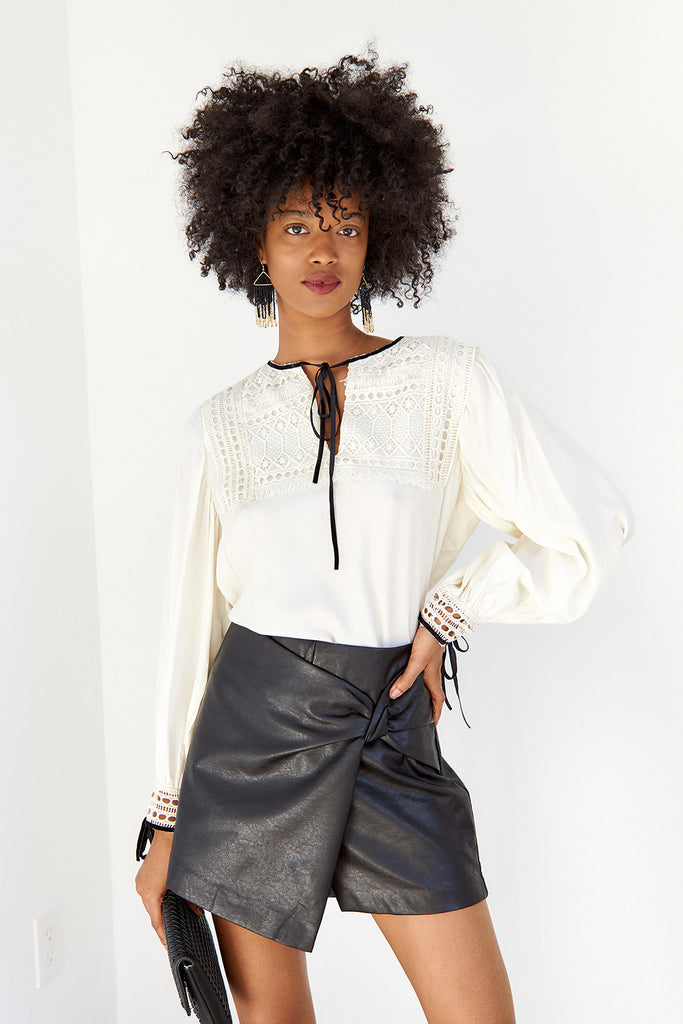 SALE - Montie Twist Detail Faux Leather Skirt - fab'rik