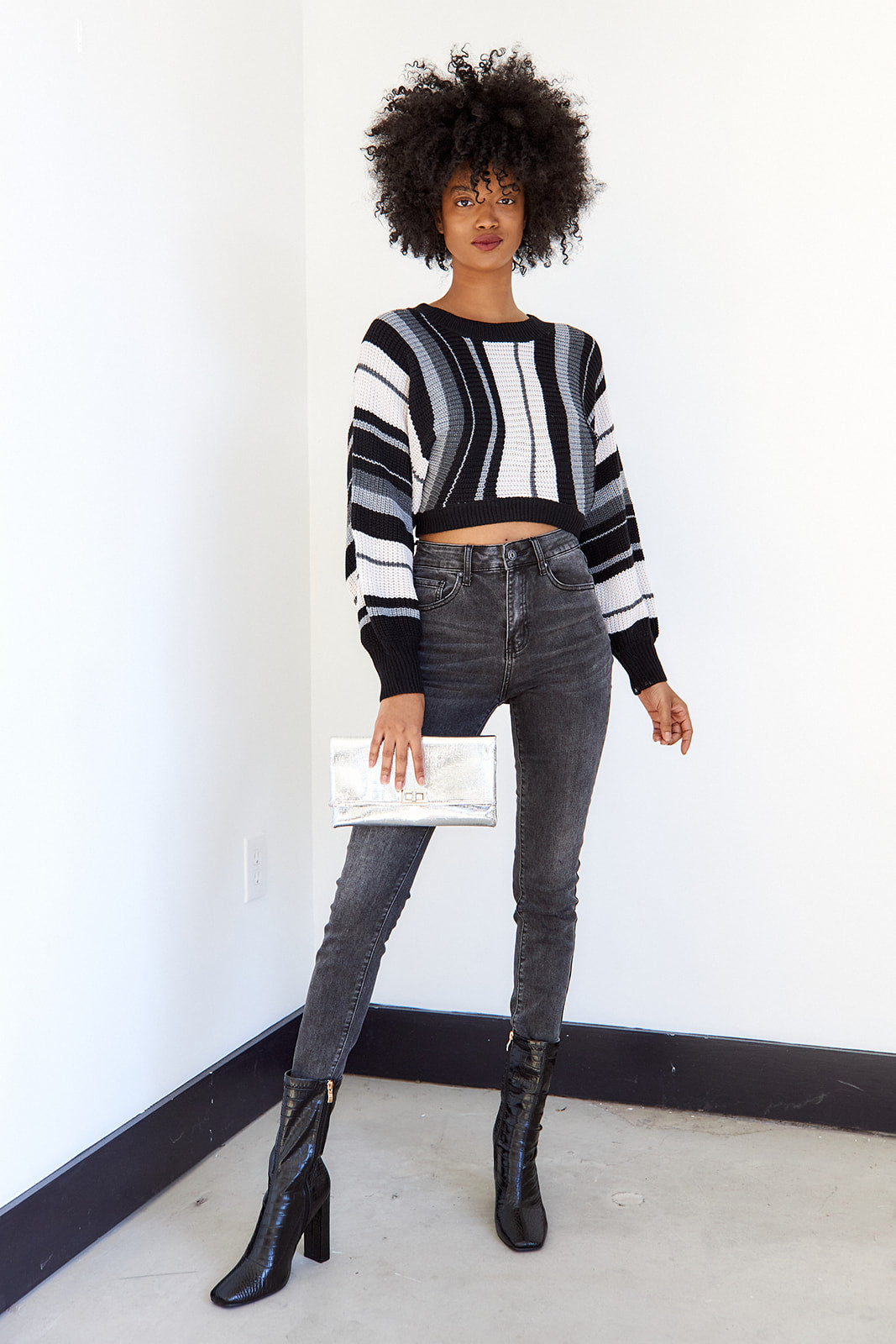 SALE - Mackie Striped Cropped Sweater - fab'rik
