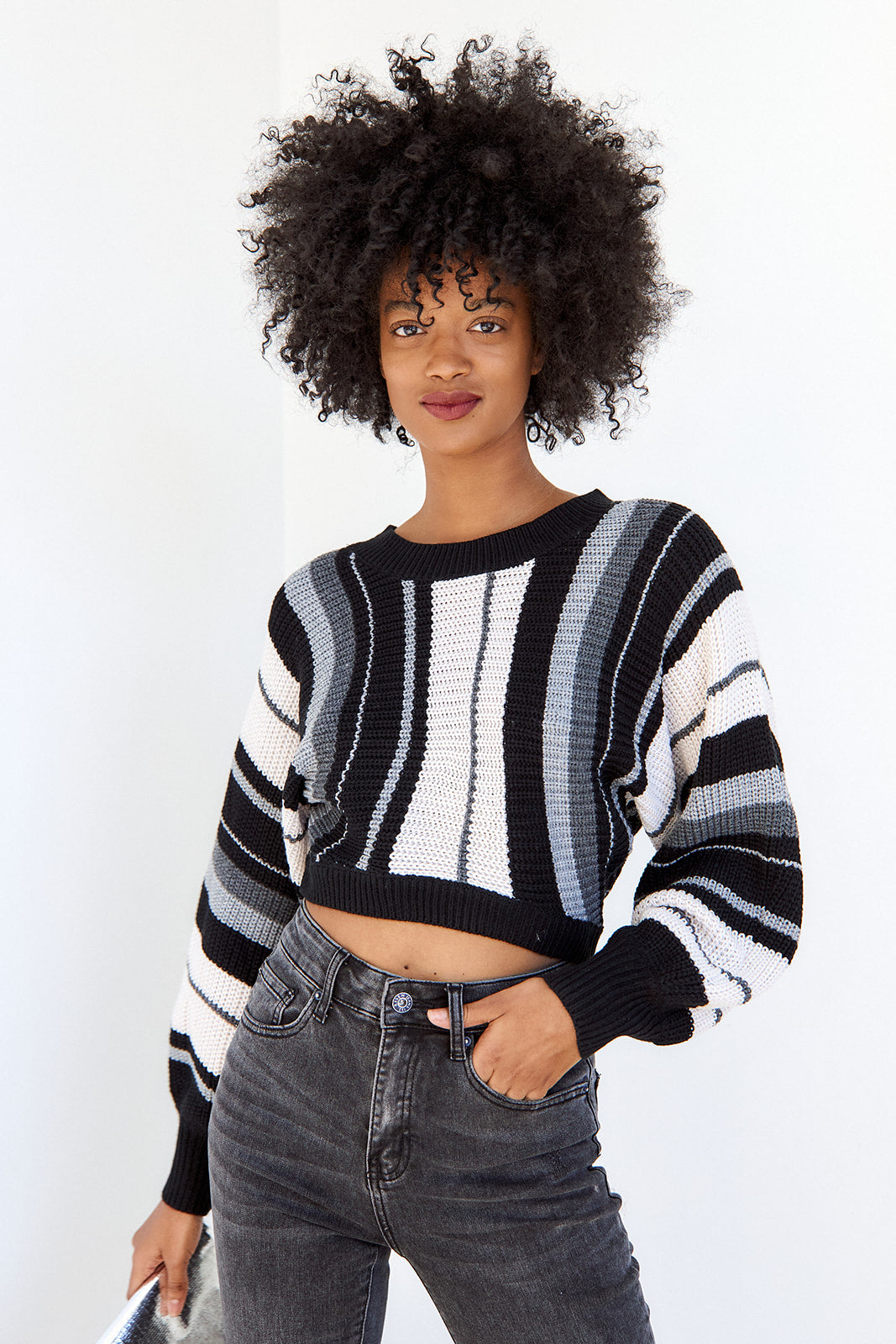 SALE - Mackie Striped Cropped Sweater - fab'rik
