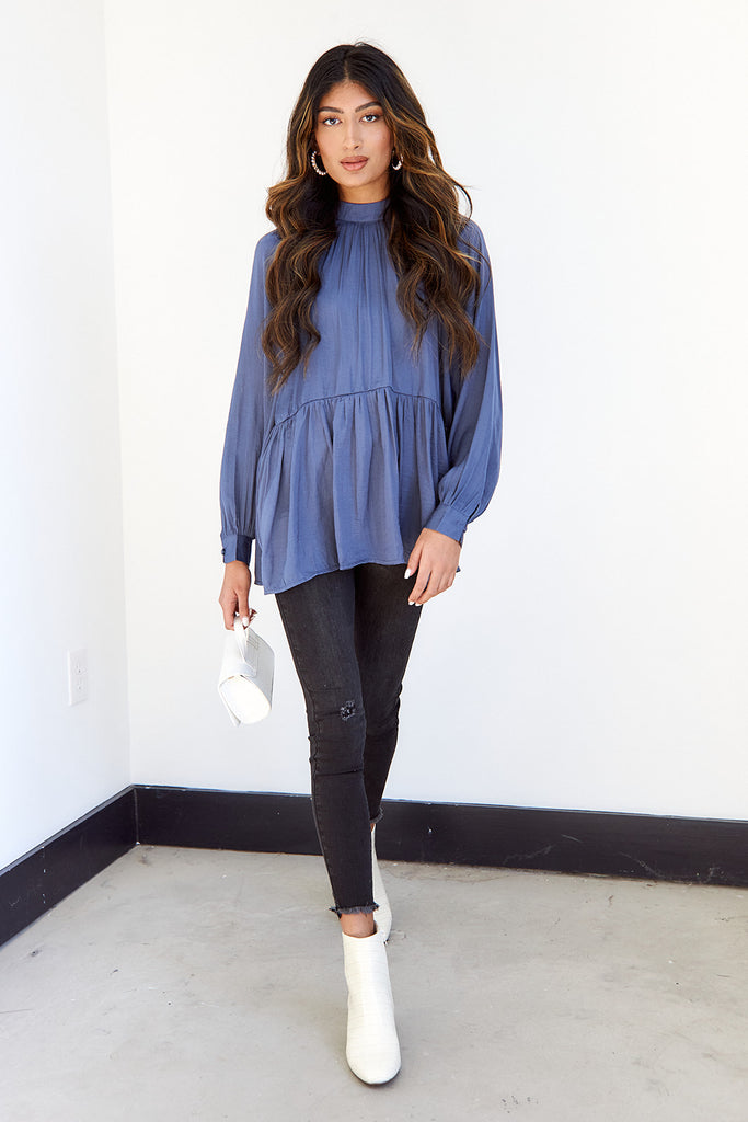 SALE - Porter Mock Neck Peplum Blouse - fab'rik