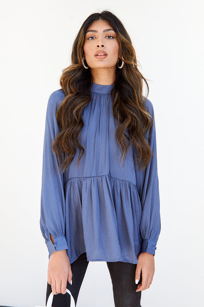 SALE - Porter Mock Neck Peplum Blouse - fab'rik