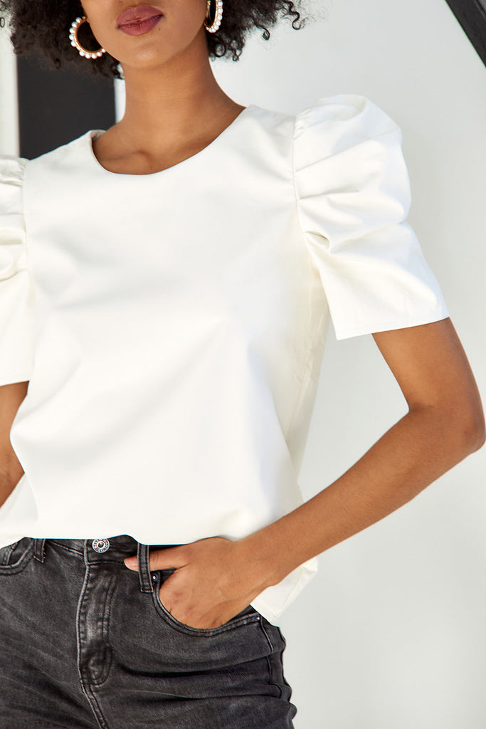 SALE - Monteign Faux Leather Short Sleeve Blouse - fab'rik