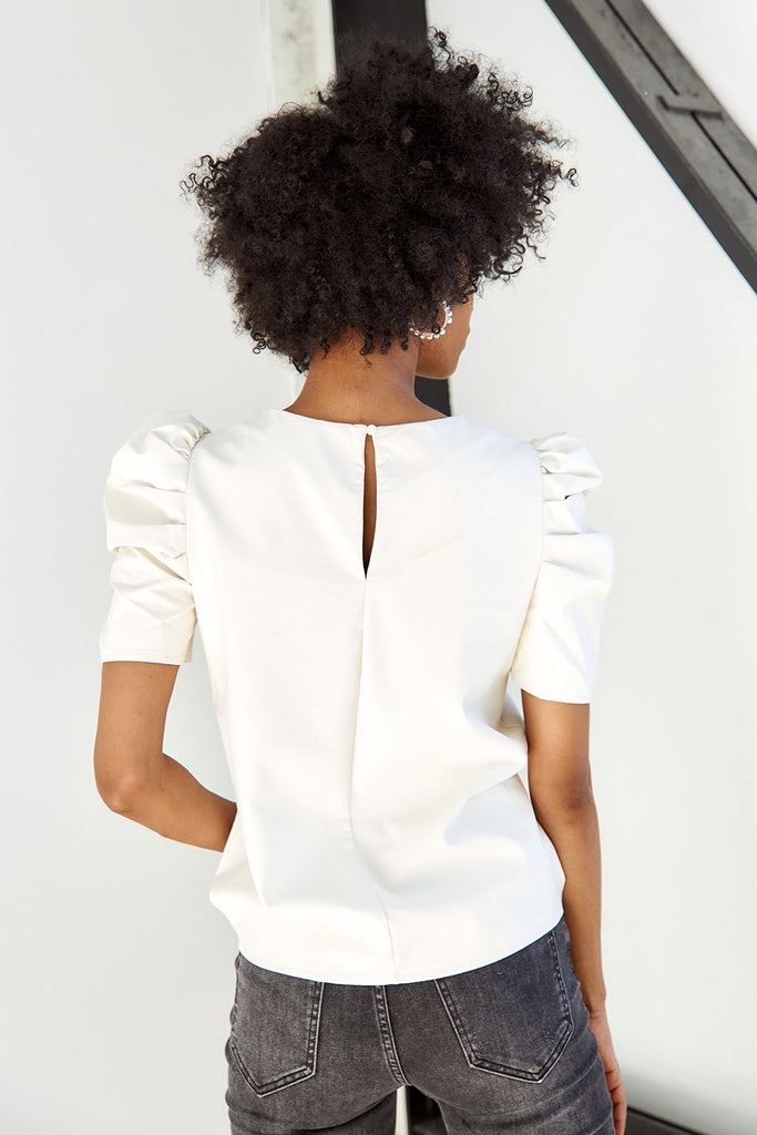 SALE - Monteign Faux Leather Short Sleeve Blouse - fab'rik