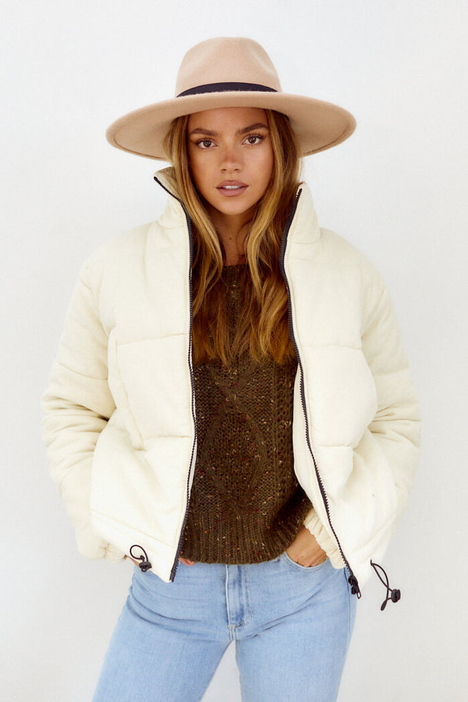 Izza Corduroy Drawstring Puffer Jacket - fab'rik