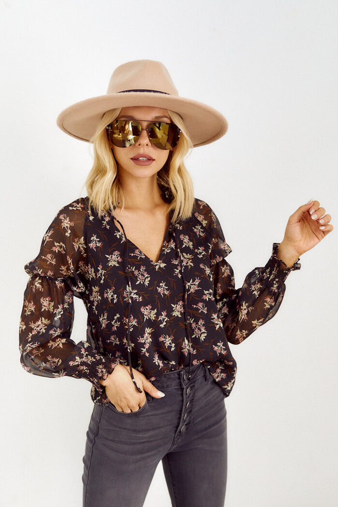 SALE - Tarma Floral Sheer Sleeve Blouse - fab'rik