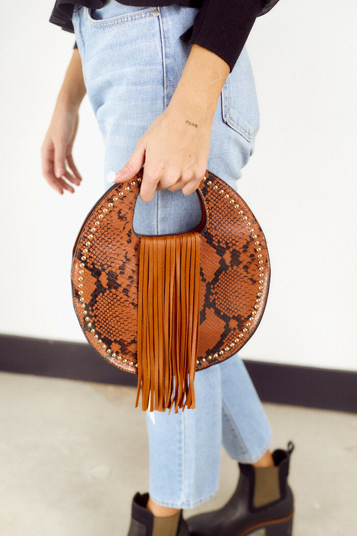 SALE - Fringe Center Round Python Bag - fab'rik