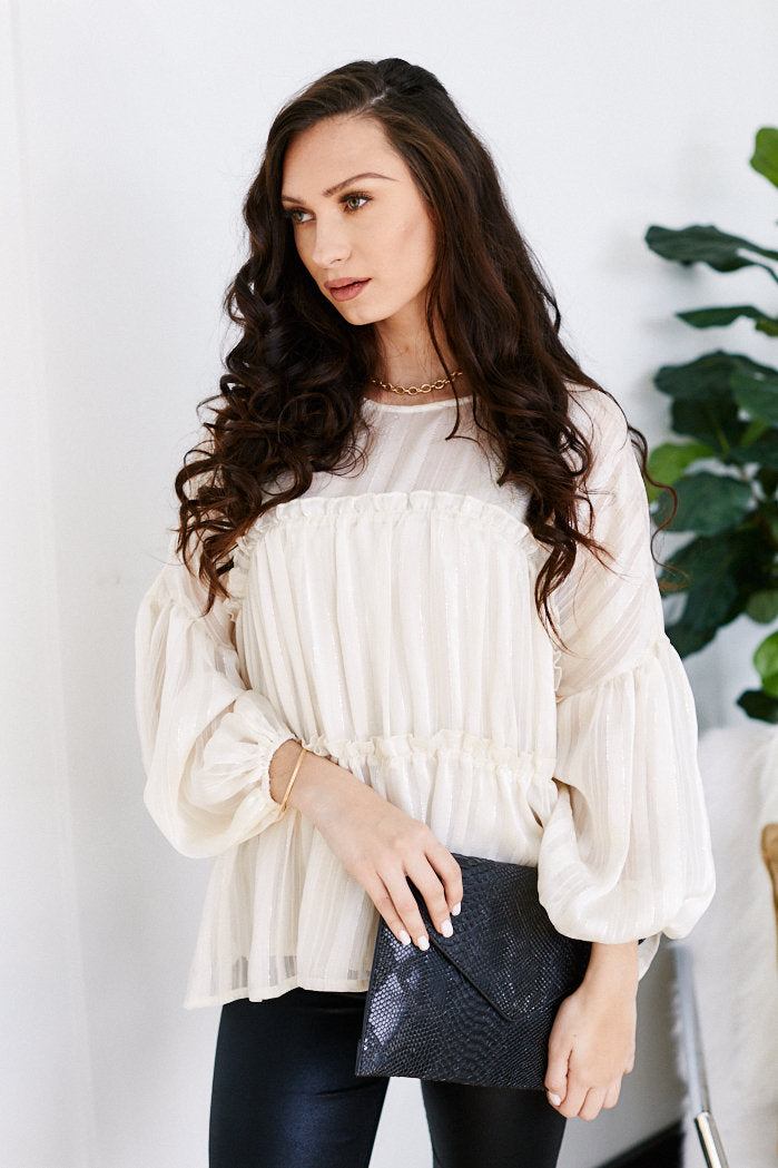 Wren Long Sleeve Ruffle Detail Top - fab'rik