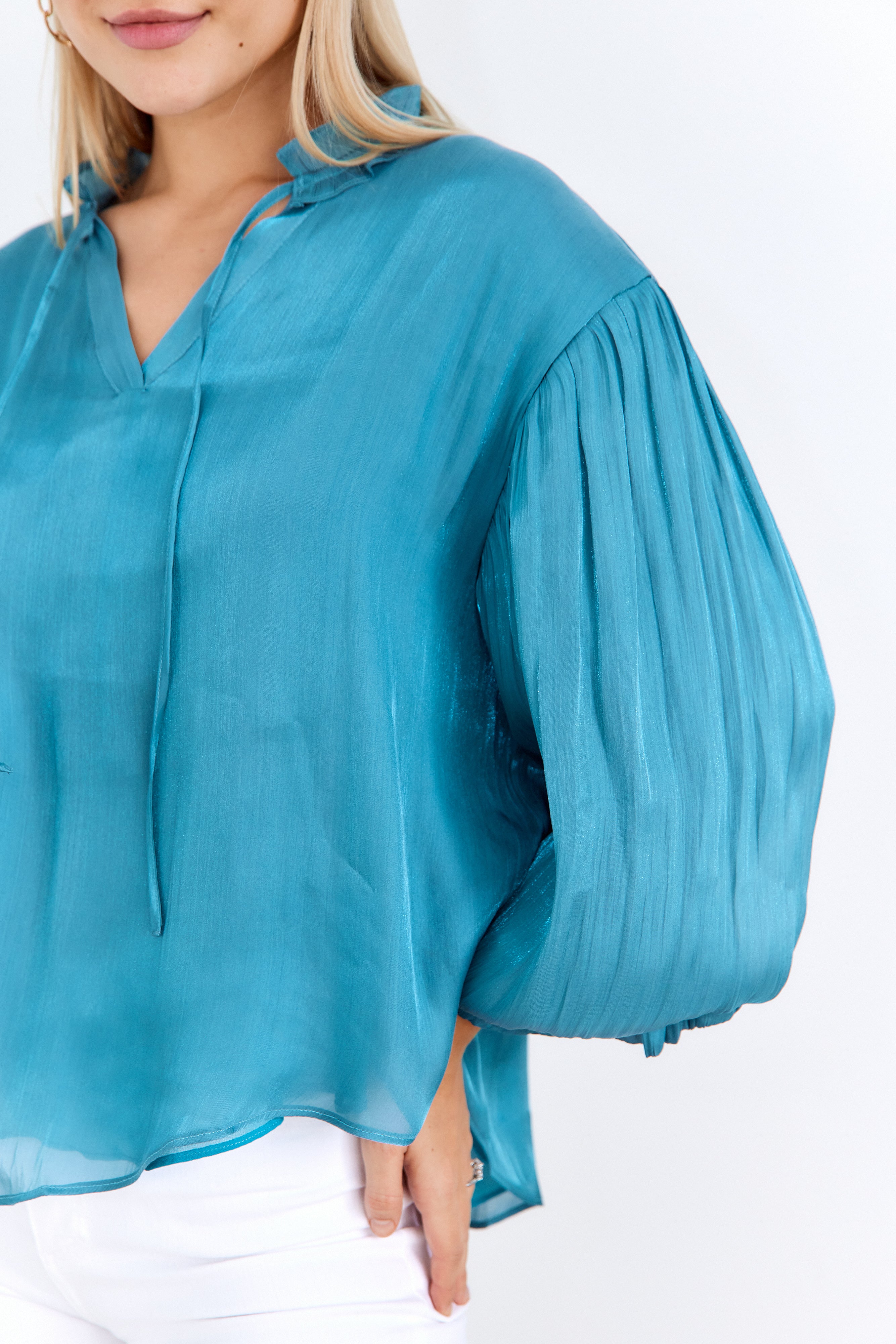 Oderra Shimmer Bubble Sleeve Blouse - fab'rik