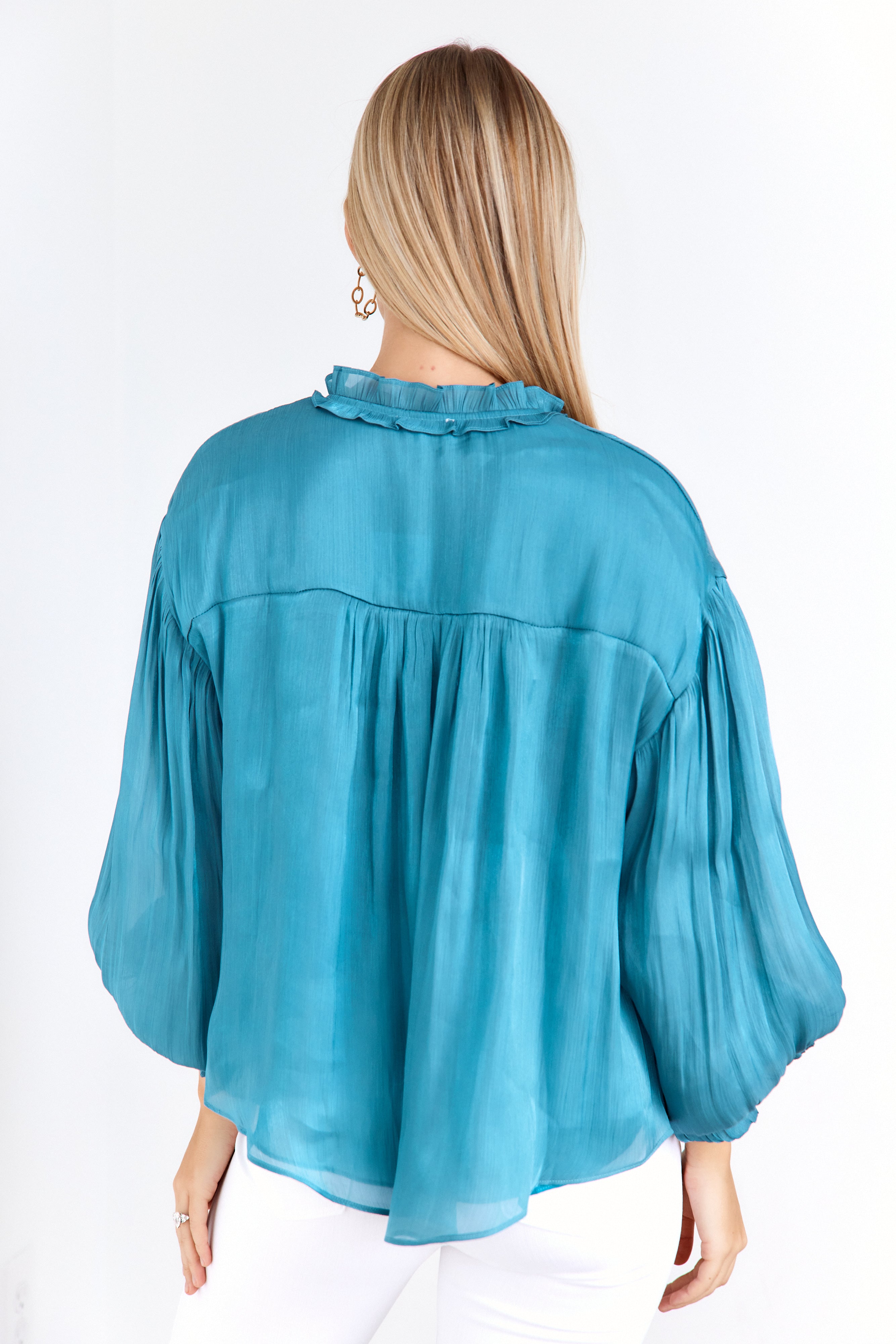Oderra Shimmer Bubble Sleeve Blouse - fab'rik
