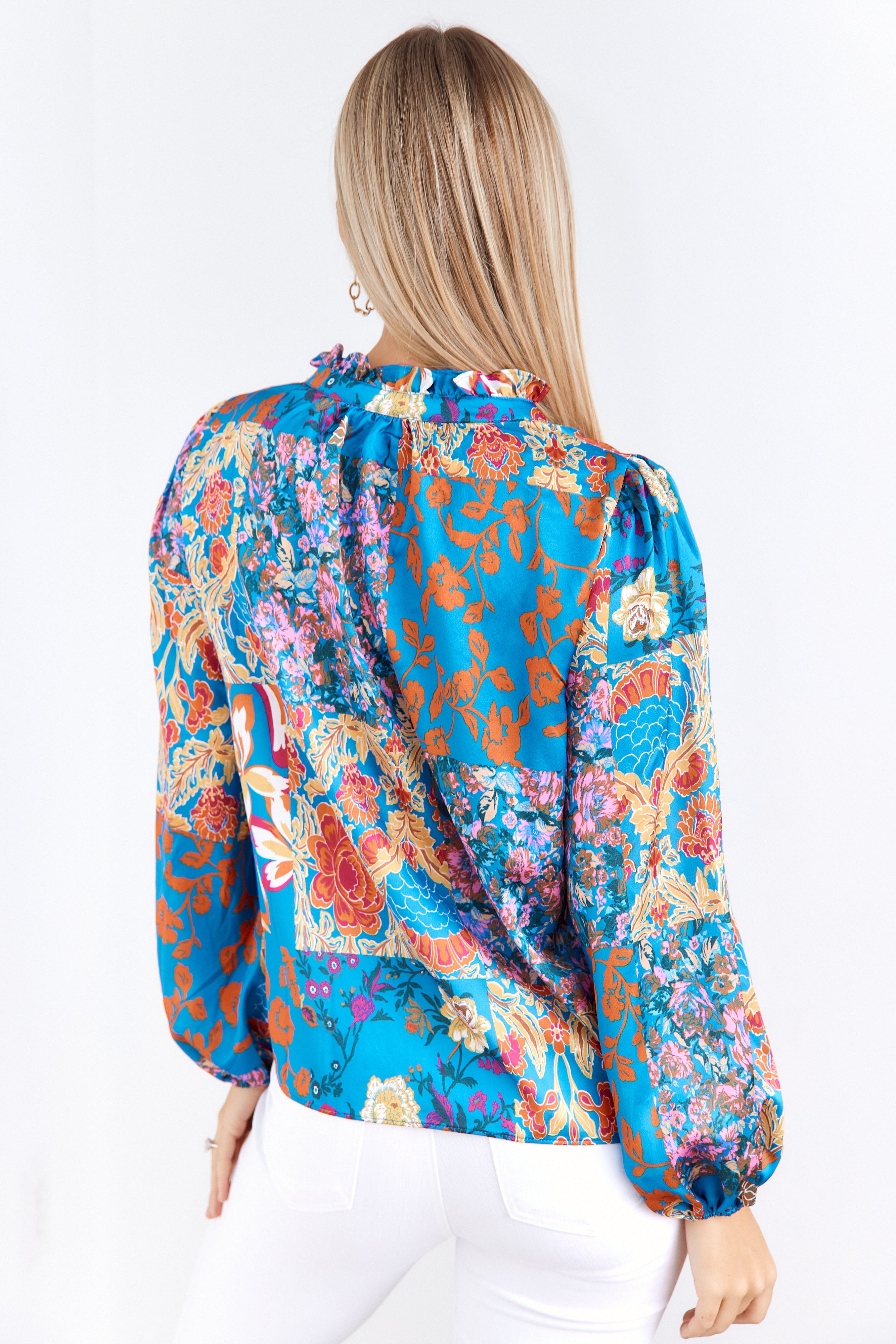 Micah Scarf Print Split Neck Blouse - fab'rik