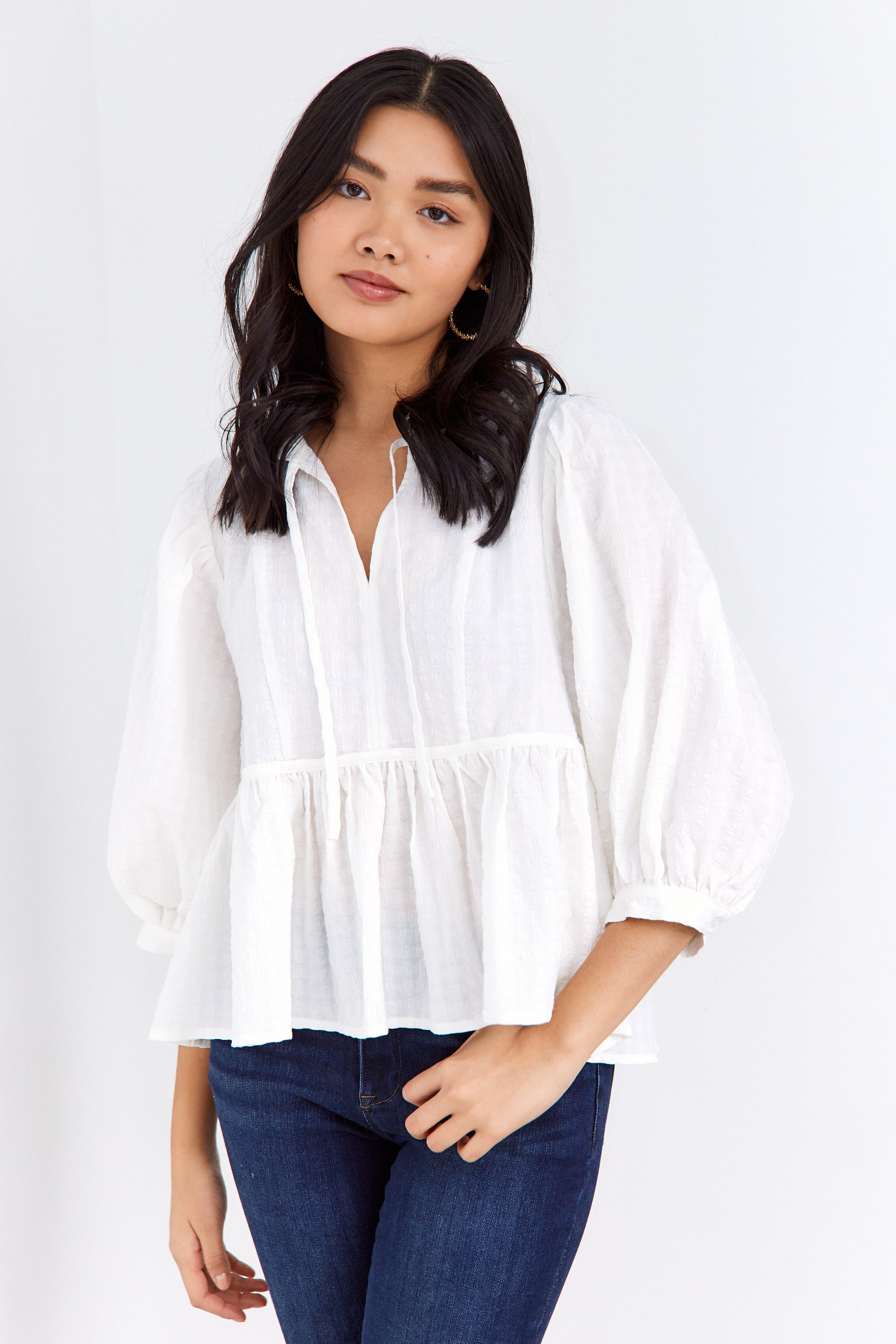 Alexandra Textured Woven Bubble Sleeve Top - fab'rik