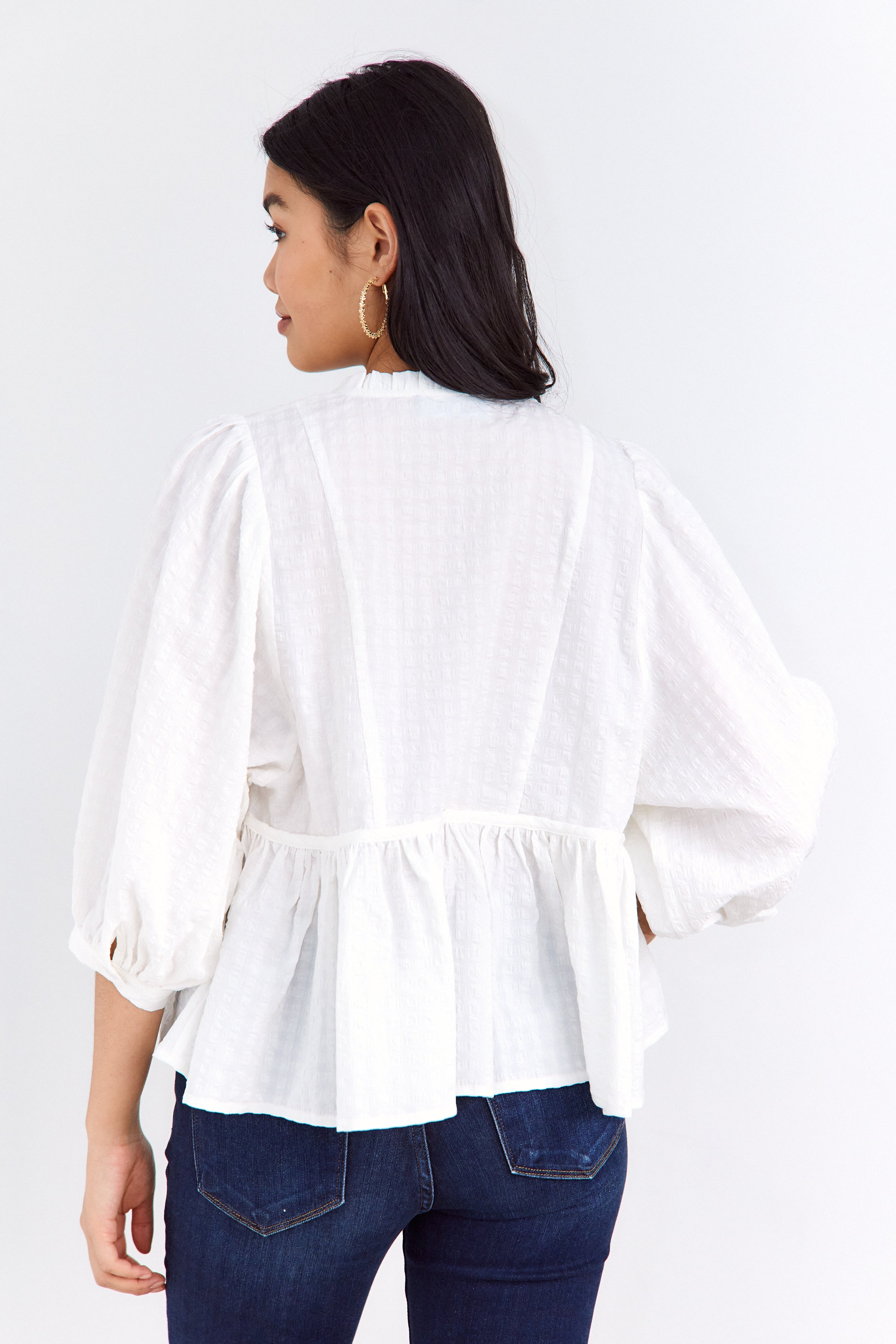 Alexandra Textured Woven Bubble Sleeve Top - fab'rik