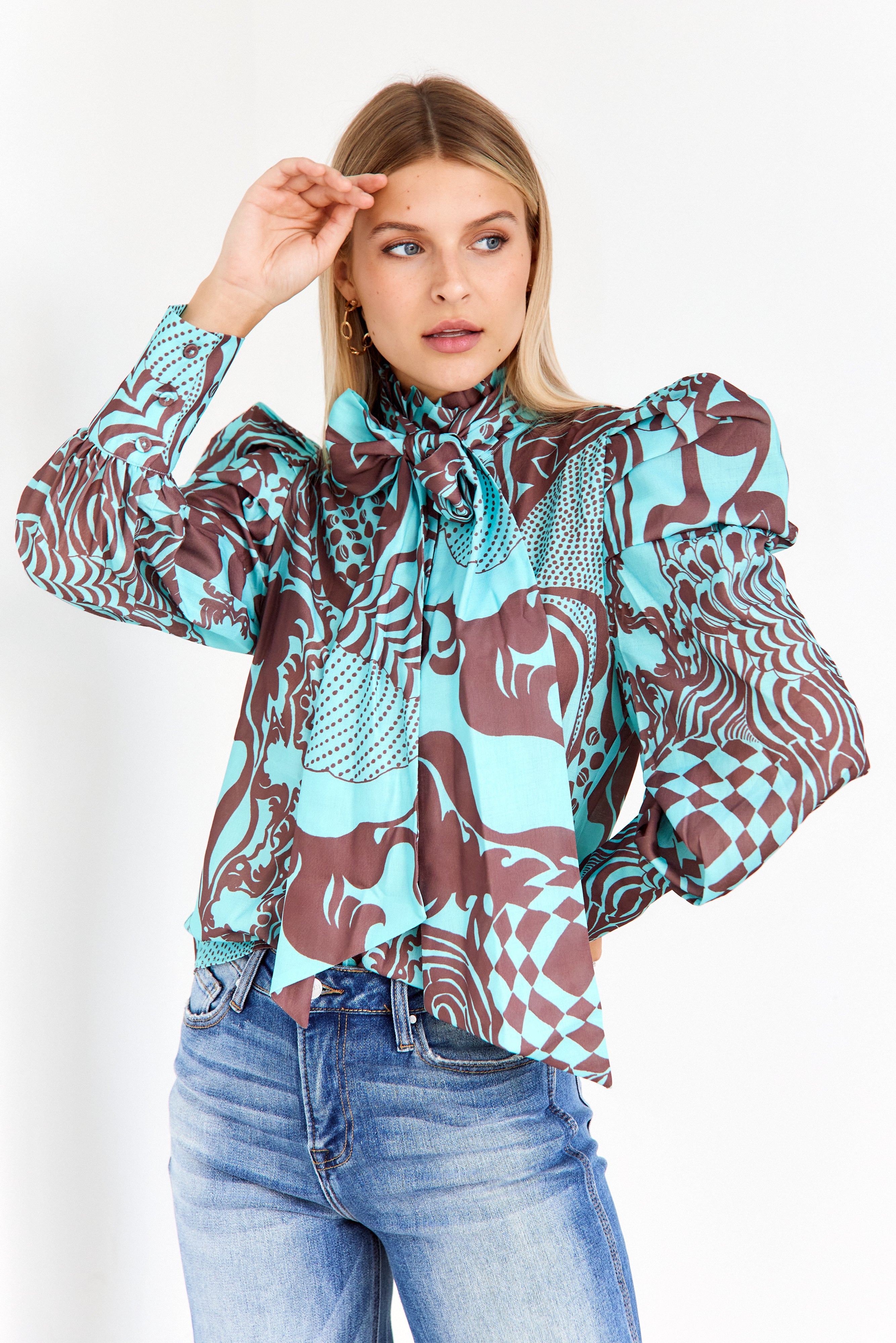 Emerson Abstract Print Tie Neck Blouse - fab'rik