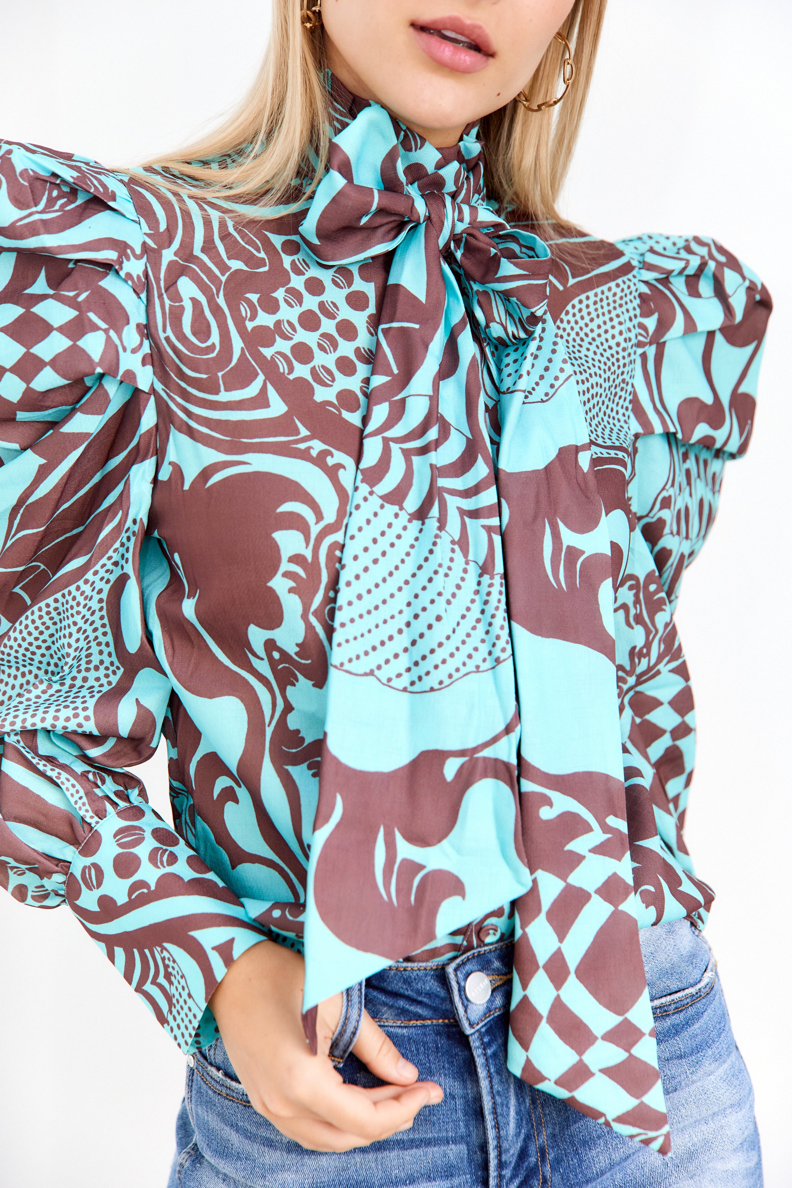 Emerson Abstract Print Tie Neck Blouse - fab'rik