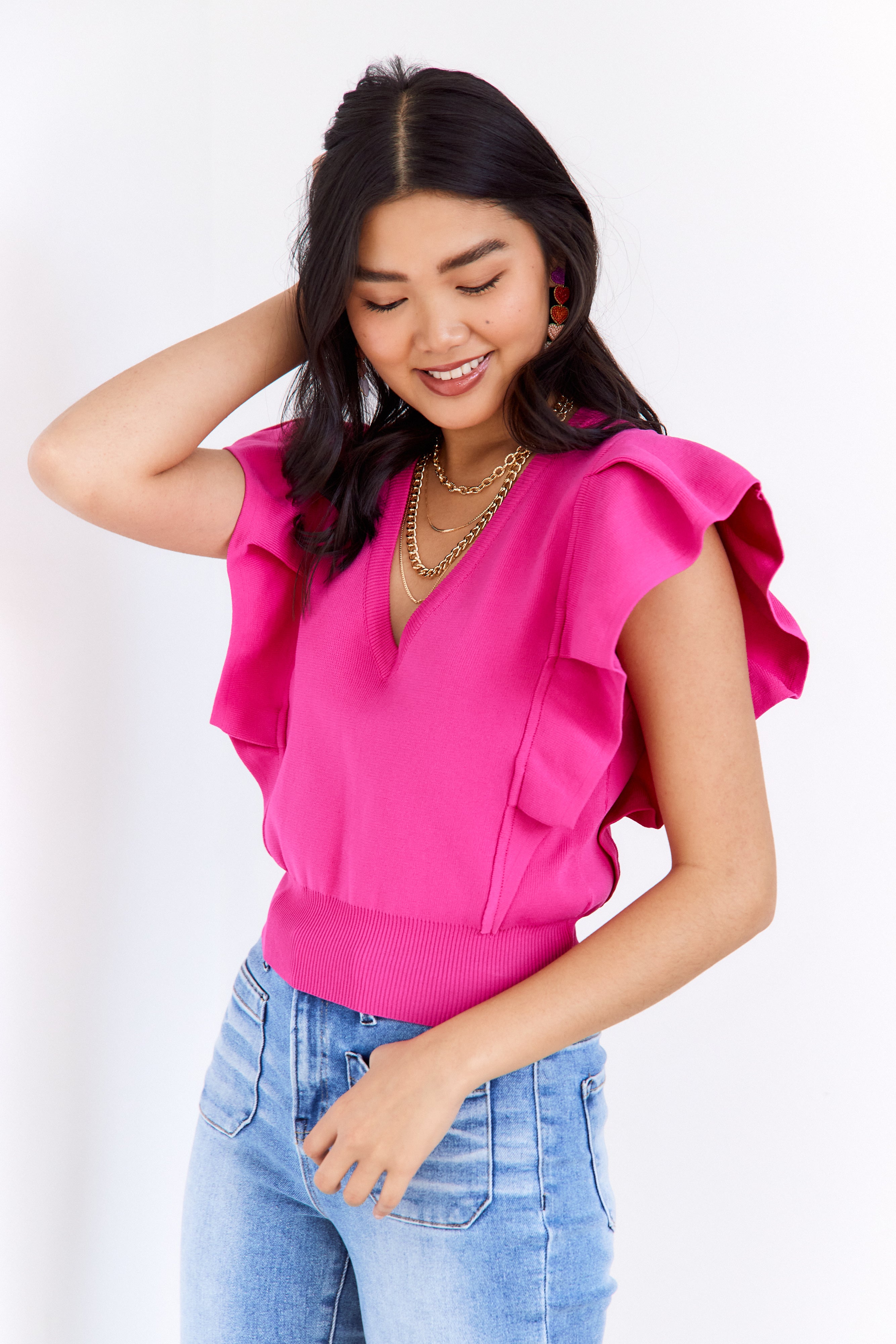 Jamie Ruffled Sleeve Knit Top - fab'rik
