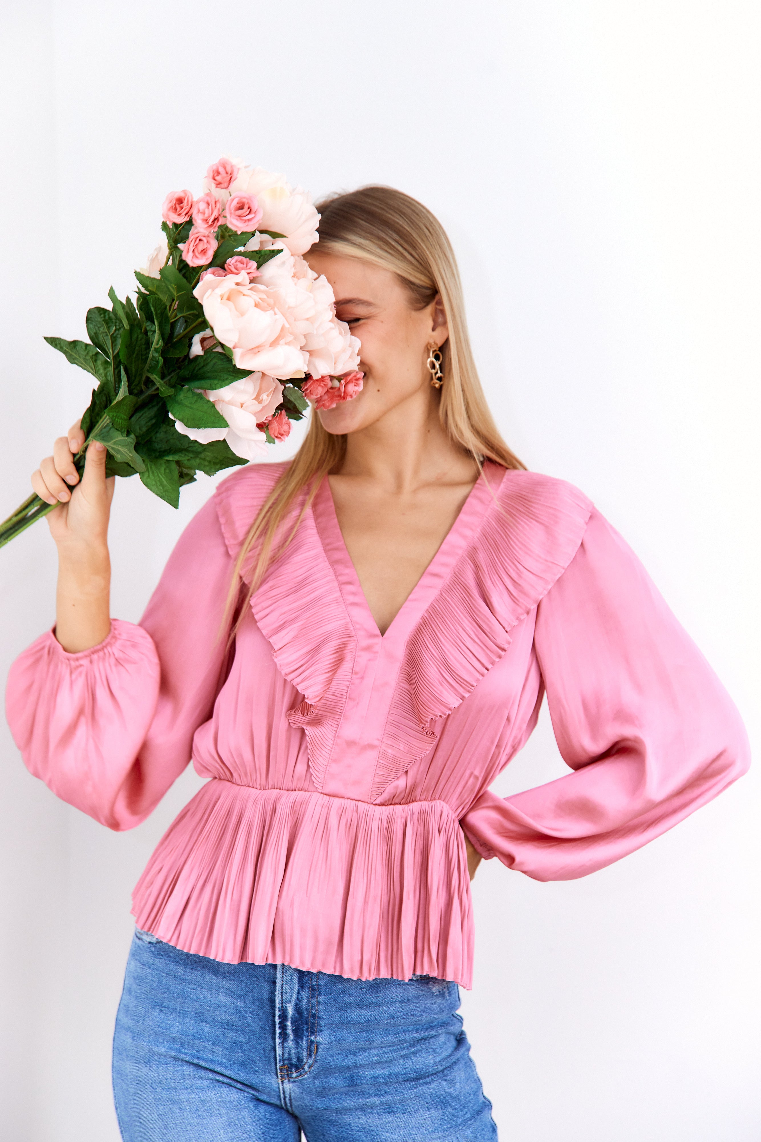 Sedona Pleated Satin Peplum Blouse - fab'rik
