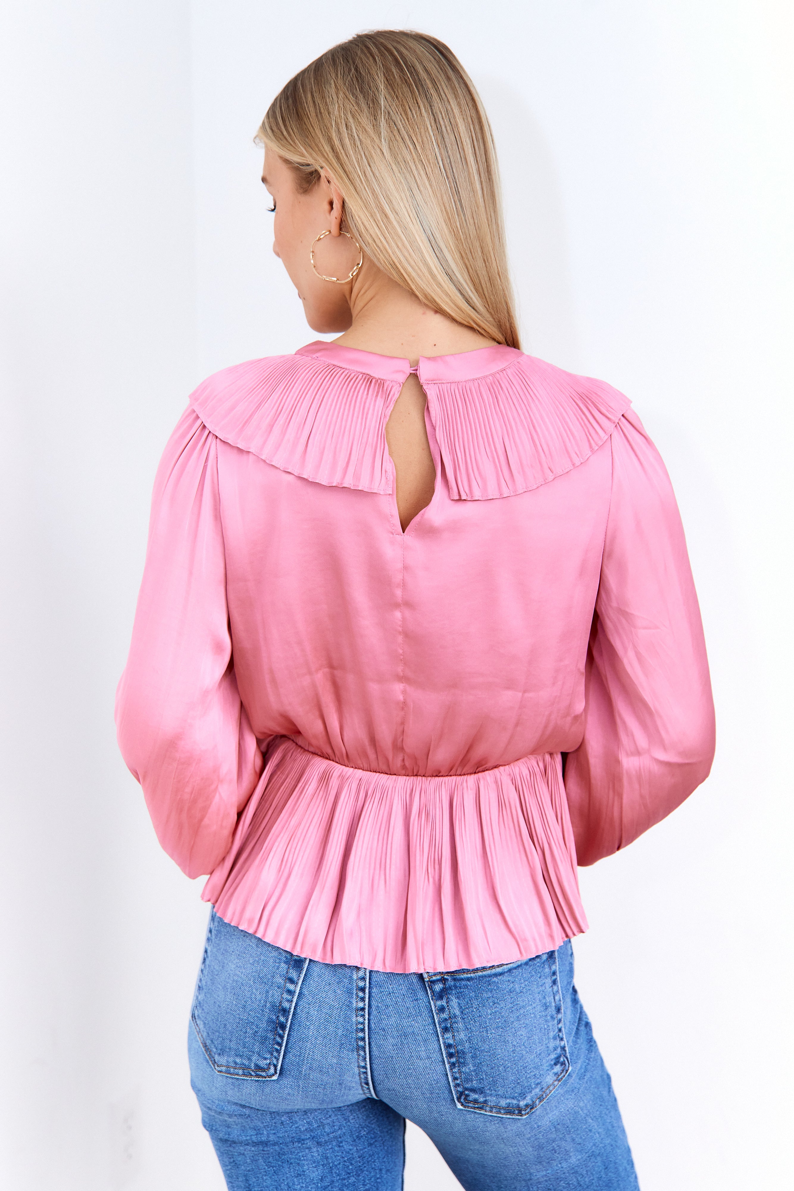 Sedona Pleated Satin Peplum Blouse - fab'rik