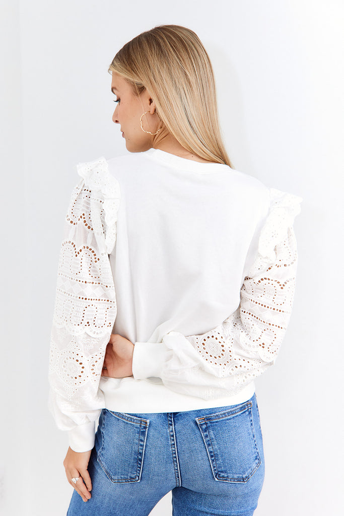 Eyelet Sleeve Crew Neck Pullover - fab'rik