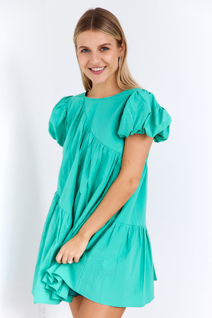 Susan Puff Sleeve Asymmetrical Seam Dress - fab'rik