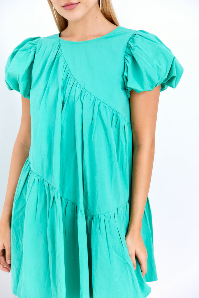 Susan Puff Sleeve Asymmetrical Seam Dress - fab'rik