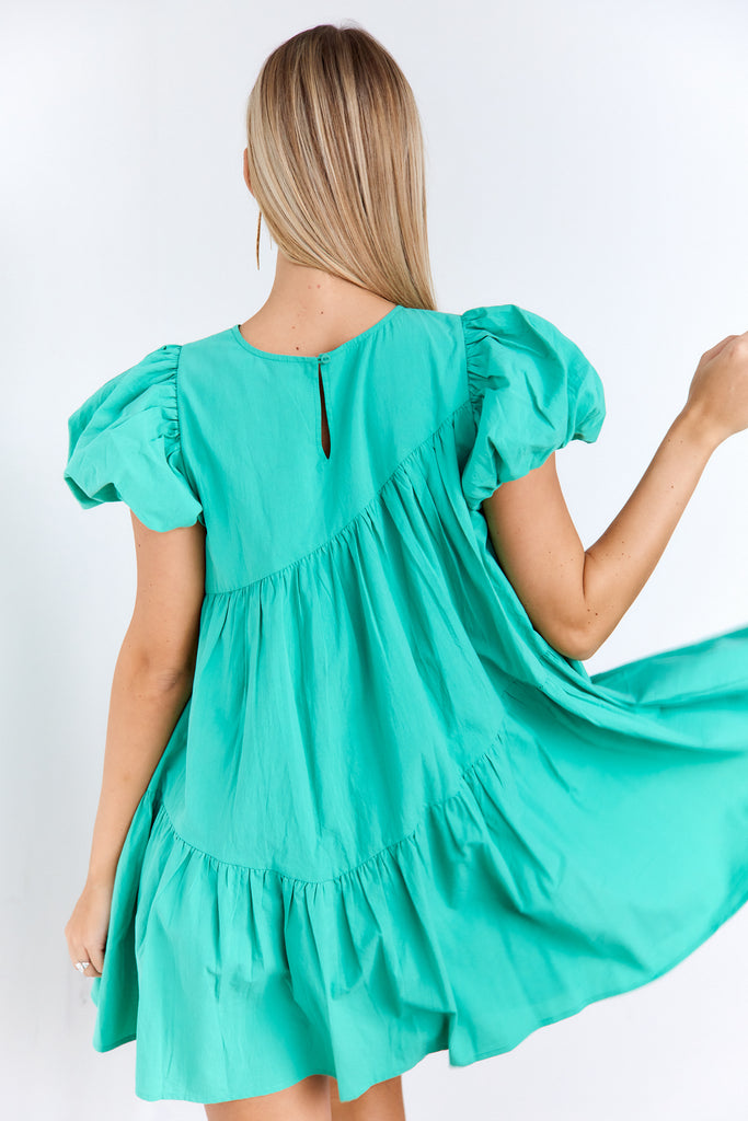 Susan Puff Sleeve Asymmetrical Seam Dress - fab'rik