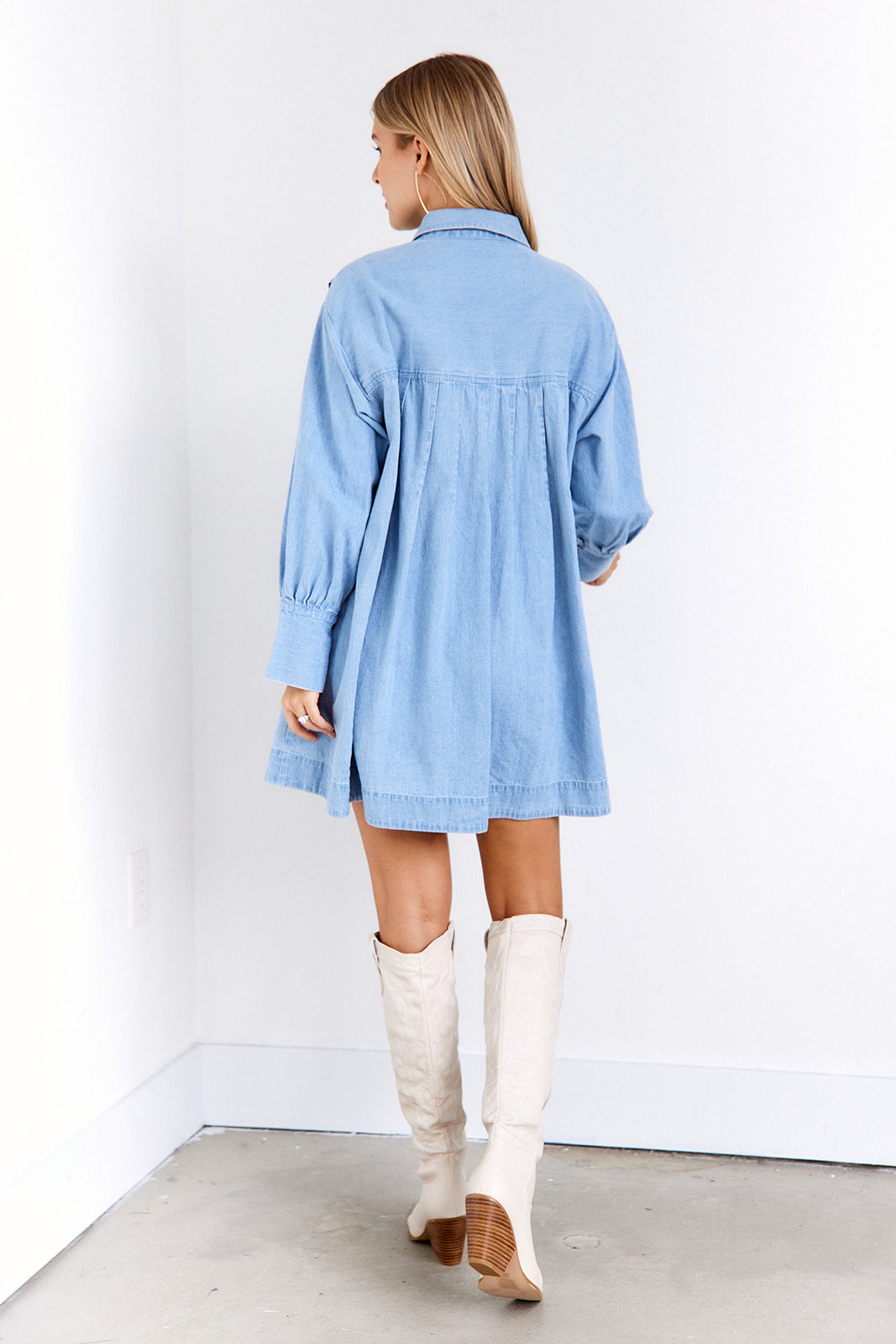 Vega Button Front Denim Shirt Mini Dress - fab'rik
